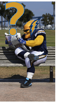 Los Angeles Chargers, Formerly San Diego Chargers offical team Mascot Swoop and Opponent of the Tampa Bay Buccaneers Fan