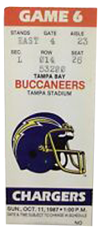 Los Angeles Chargers, Formerly San Diego Chargers vs. Tampa Bay Buccaneers 1980 Game 4 Gameday ticket BuccaneersFan