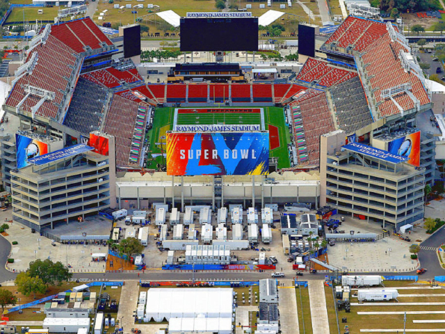 Raymond James Stadium location of Super Bowl LV and home of the Tampa Bay Buccaneers.