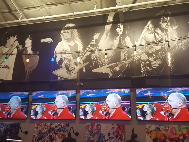 Rock & Brews Super Bowl LV Watch Party in Wesley Chapel everyone standing for a Rockin National Anthem!